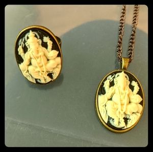 Ganesha Ring and Necklace jewelry set Ganesh Hindu